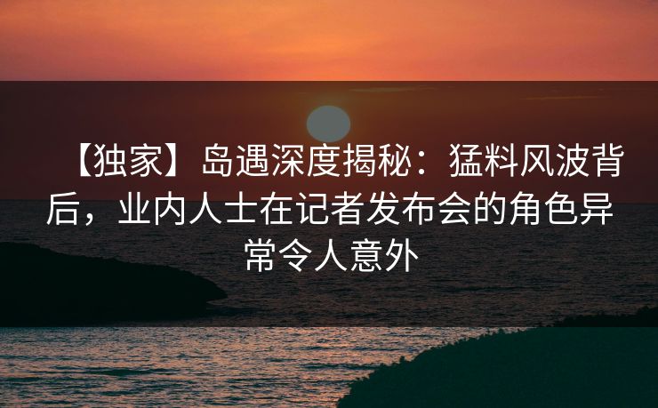 【独家】岛遇深度揭秘：猛料风波背后，业内人士在记者发布会的角色异常令人意外