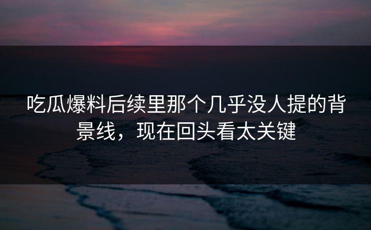 吃瓜爆料后续里那个几乎没人提的背景线，现在回头看太关键